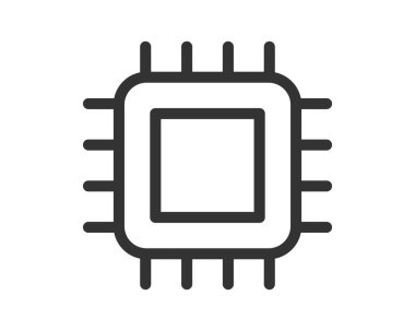 Bir mikroçipin temiz vektör simgesi, teknolojiyi, veri işlemeyi ve yeniliği temsil ediyor. Bilgisayarlarla ilgili web siteleri, sunumlar ve uygulama tasarımı için ideal.