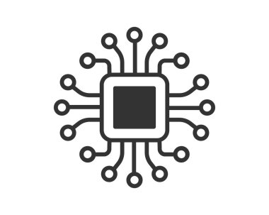 Modern, minimalist bir mikroçip simgesi. Teknolojiyi, bilgisayarı, yapay zekayı ve yeniliği simgeler. Web siteleri, uygulamalar ve tasarım projeleri için mükemmel. Temiz vektör grafiği.