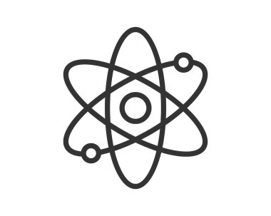 Bir atomun temiz çizgi çizimi. Bilimi, fiziği, kimyayı ve yaşamın yapı taşlarını temsil eder. Eğitim materyalleri veya web tasarımı için kullan.