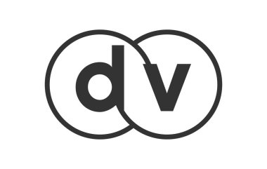 Ana hatları yuvarlak ve d v. logo şablonu ile DV şirket amblemi marka kimliği için birleştirilmiş iki daire, logotype. Vektör Sonsuzluk sembolü ve teknoloji işareti.