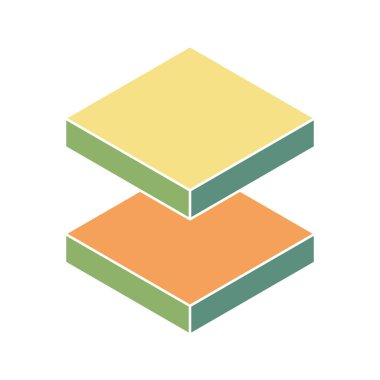 Soyut geometrik tasarım sessiz pastel tonlarda iki istiflenmiş izometrik kare içerir. Denge, katman veya veri görselleştirmesini temsil eder.
