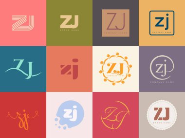 ZJ logo şirketi şablonu. Z ve J harfleri logoti. Tasarım elemanları ile farklı klasik serif harfleri ve modern kalın metin ayarla. İlk yazı tipi tipografisi. Koleksiyon trend iş kimliği.