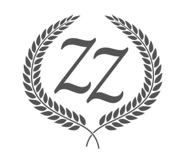 İlk harf Z ve Z, defne çelenkli ZZ monogram logo tasarımı. Kaligrafi yazı tipli lüks amblem.