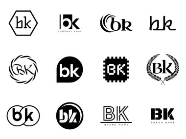 BK logo şirketi şablonu. B ve K logoti harfleri. Tasarım elemanları ile farklı klasik serif harfleri ve modern kalın metin ayarla. İlk yazı tipi tipografisi. Koleksiyon trend iş kimliği.