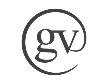 Daire şeklinde e-posta işareti tarzında iki harfli GV logosu. Marka kimliği için G ve V yuvarlak şirket logosu.