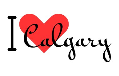 Calgary 'i seviyorum, Kanada şehri. Kırmızı kalpli el yazısıyla yazılmış mektuplar. Vektör illüstrasyon harfleri, yazdırma tişörtü, afiş, poster, etiket veya etiket için modern tasarım.
