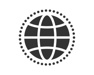 Noktalarla çevrili soyut dünya simgesi. Küreselleşmeyi, interneti, ağı temsil ediyor. Web siteleri, uygulama tasarımı, küresel erişimle ilgili bilgi grafikleri için ideal.