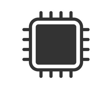 Temiz, bir mikroçip tasvir eden minimum vektör simgesi. Teknoloji, işleme ve bağlantıyı temsil ediyor. Web siteleri, UI tasarımı ve teknikle ilgili projeler için uygundur.