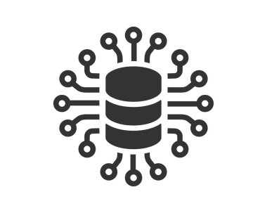 Bir çip devresi ile bağlı bir veritabanı sunucusunun kavramsal grafiği. Verileri, teknolojiyi ve birbirine bağlı sistemleri sembolize eder. IT, ağ oluşturma veya bulut kavramları için ideal.
