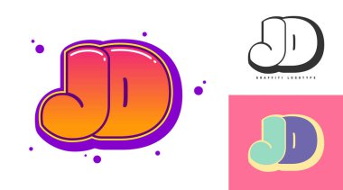 Festival ya da parti için JD logo tasarımı. J ve D harfleri graffiti tarzında. Yazı tipi tipografisinin yaratıcı modern harfleri. Modayı takip eden logotlar ya da kimlikler. Vektör illüstrasyonu.
