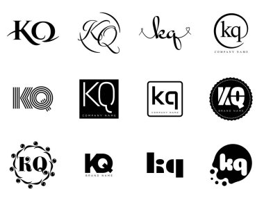 KQ logo şirketi şablonu. K ve Q harfleri logoti. Tasarım elemanları ile farklı klasik serif harfleri ve modern kalın metin ayarla. İlk yazı tipi tipografisi. Koleksiyon trend iş kimliği.