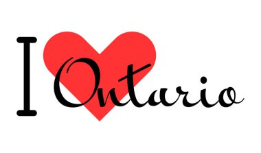 Ontario Canada 'yı seviyorum. Kırmızı kalpli el yazısıyla yazılmış mektuplar. Yazılı t-shirt, afiş, poster, çıkartma veya etiket için modern tasarım harfleri.