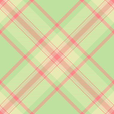 Açık yeşil ve somon şeritli klasik tartan deseni. Tekstil, giyim veya şenlik tasarımları için ideal bir arka plan. Zamansız, şık bir doku..