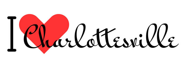 Я люблю Шарлотсвилль, город Соединенных Штатов. Ручные буквы с красным сердцем. Векторная иллюстрация буквы, современный дизайн для печати футболки, баннера, плаката, наклейки или этикетки.