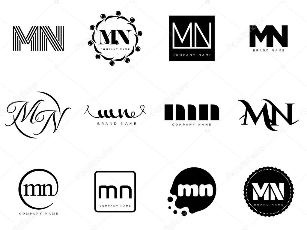 MN logo company template. Letter m and n logotype. Set different classic serif lettering and modern bold text with design elements. Initial font typography. Collection trendy business identity.