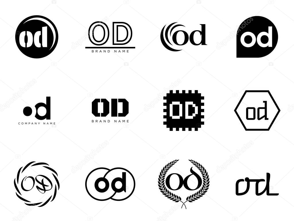 OD logo company template. Letter o and d logotype. Set different classic serif lettering and modern bold text with design elements. Initial font typography. Collection trendy business identity.