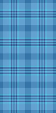 Etek, tartan dokusunu, eteksiz arka plan tekstilini kontrol et. Cyan ve mavi renk paletinde temel desen vektör ekose kumaşı.
