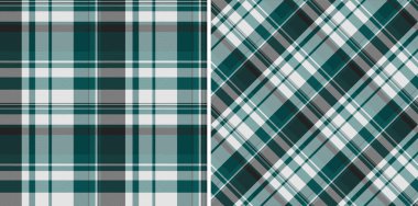 Teal ve gri ekose desenler. Tekstil, giysi, ambalaj kağıdı ya da arka planlar için klasik eklemsiz kumaş seti. Tasarım projeleri için çok yönlü.