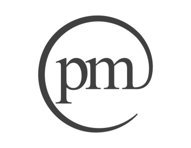 Başbakanın logosu yuvarlak şekilli e-posta işareti tarzında iki harften oluşuyor. İşletme şirketinin marka kimliği için P ve M yuvarlak logosu.