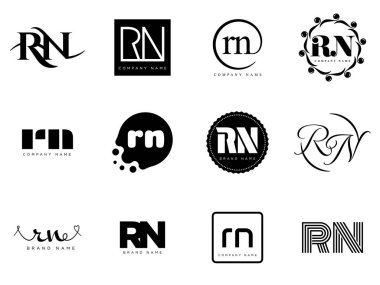 RN logo şirketi şablonu. R harfi ve n logoti. Tasarım elemanları ile farklı klasik serif harfleri ve modern kalın metin ayarla. İlk yazı tipi tipografisi. Koleksiyon trend iş kimliği.