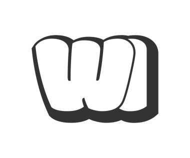 WI logosu, karikatür harfleri, graffiti stili siyah beyaz siluet şeklinde yuvarlak. W ve ben festival partisi için son moda anaokulu yazıları, baş harfleri, çocuklar için funky prinky ve web. Vektör illüstrasyonu.