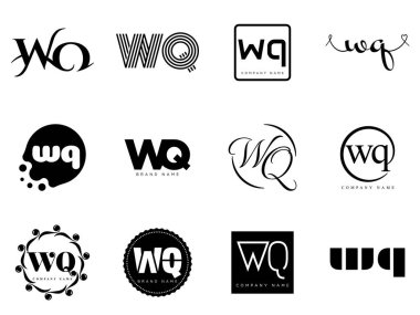 WQ logo şirketi şablonu. Harf w ve q logoti. Tasarım elemanları ile farklı klasik serif harfleri ve modern kalın metin ayarla. İlk yazı tipi tipografisi. Koleksiyon trend iş kimliği.