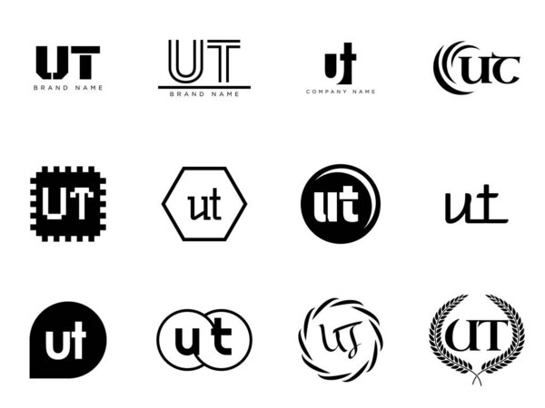 UT logo company template. Letter u and t logotype. Set different classic serif lettering and modern bold text with design elements. Initial font typography. Collection trendy business identity.