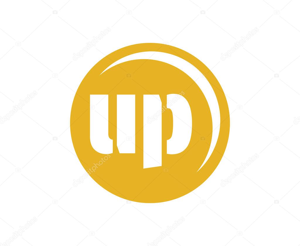 UP sport emblem or team logotype. Ball logo with a combination of Initial letter U and P for balls shop, sports company, training, club badge. Vector illustration.