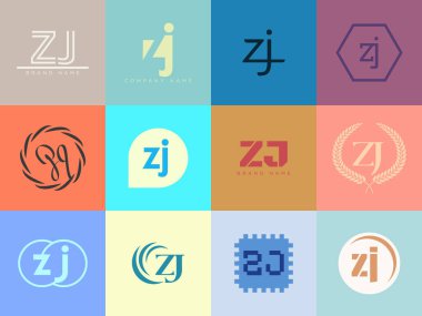 ZJ logo şirketi şablonu. Z ve J harfleri logoti. Tasarım elemanları ile farklı klasik serif harfleri ve modern kalın metin ayarla. İlk yazı tipi tipografisi. Koleksiyon trend iş kimliği.