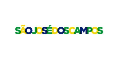 Brezilya ambleminde parmak izi ve web için Sao Jose dos Campos. Tasarım, modern yazı tipinde cesur tipografiye sahip geometrik stil, vektör illüstrasyonuna sahiptir. Beyaz arkaplanda izole edilmiş grafiksel slogan harfleri.
