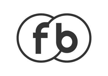 FB şirketinin amblemi, ana hatları ve F harfleri. Marka kimliği için birleşmiş iki dairenin logo şablonu, logotip. Vektör Sonsuzluk sembolü ve teknoloji işareti.