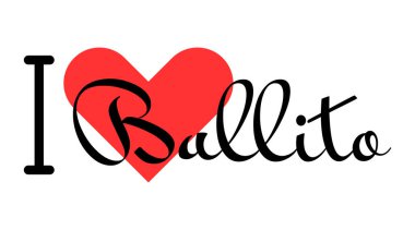 Ballito 'yu seviyorum, Güney Afrika şehri. Kırmızı kalpli el yazısıyla yazılmış mektuplar. Vektör illüstrasyon harfleri, yazdırma tişörtü, afiş, poster, etiket veya etiket için modern tasarım.