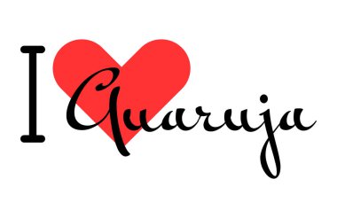 Guaruja 'yı seviyorum, Brezilya' yı. Kırmızı kalpli el yazısıyla yazılmış mektuplar. Vektör illüstrasyon harfleri, yazdırma tişörtü, afiş, poster, etiket veya etiket için modern tasarım.