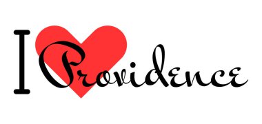 Providence 'ı seviyorum, Amerika Birleşik Devletleri' ni. Kırmızı kalpli el yazısıyla yazılmış mektuplar. Vektör illüstrasyon harfleri, yazdırma tişörtü, afiş, poster, etiket veya etiket için modern tasarım.