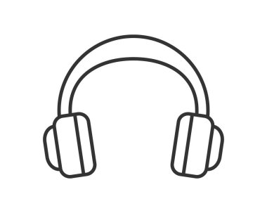 Kulaklıkların minimalist vektör simgesi. Basit taslak biçimi uygulamalar, web siteleri veya yazdırma için idealdir. Müzik, ses, dinleme, podcast ve eğlence sunar.