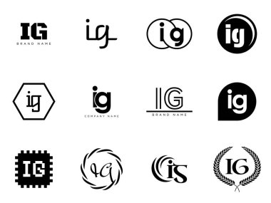 IG logo şirketi şablonu. I ve G logoti harfleri. Tasarım elemanları ile farklı klasik serif harfleri ve modern kalın metin ayarla. İlk yazı tipi tipografisi. Koleksiyon trend iş kimliği.