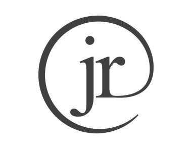 Daire şeklinde e-posta işareti tarzında iki harften oluşan JR logosu. J ve R marka kimliği için iş şirketinin yuvarlak logosu.
