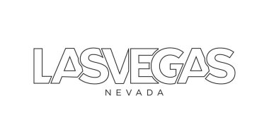 Las Vegas, Nevada, ABD tipografi sloganı. Baskı ve web ürünleri için grafik şehir harfleriyle Amerika logosu.