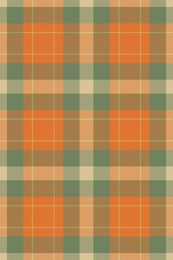 Turuncu, yeşil ve bej renkli sonbahar ekoseli desenler. Tekstil tasarımı için mükemmel, Falltemalı projeler için ya da rahat ve kırsal bir atmosfer yaratmak için..