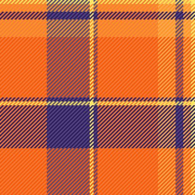 Ilık turuncu ve serin mavi tonlarda canlı ekose desenli. Klasik bir tekstil tasarımı, arka planlar, kumaşlar ve retrotemalı projeler için uygun. Doku ve sıcaklık ekler.