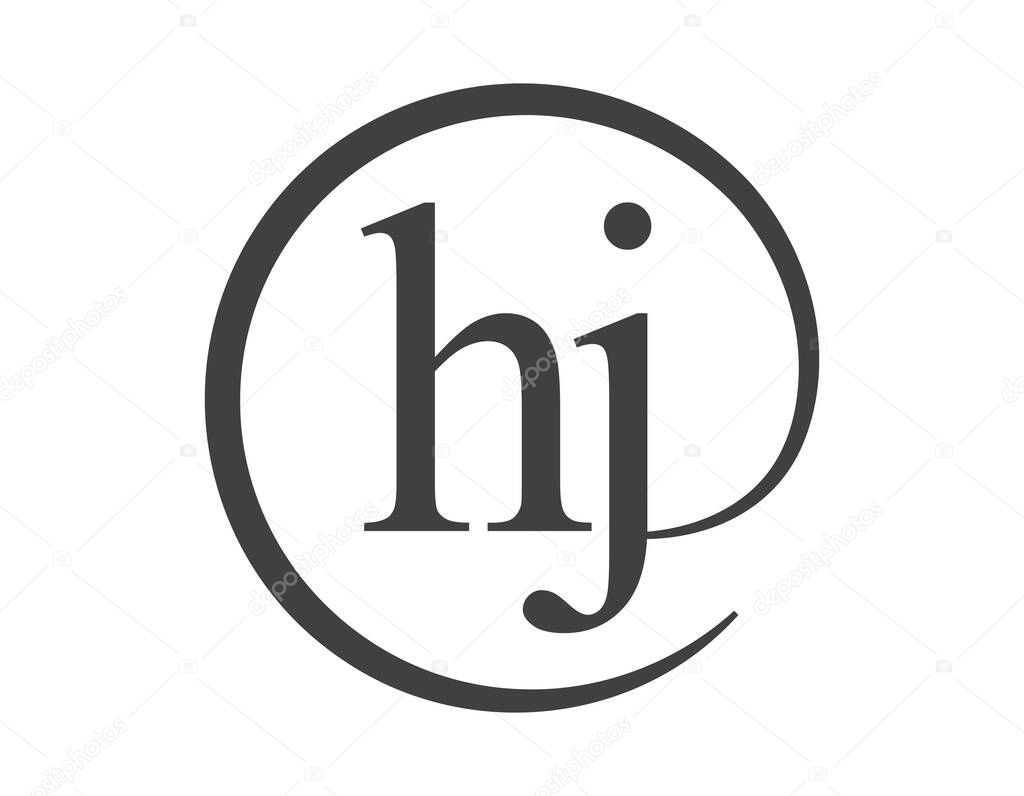 HJ logo from two letter with circle shape email sign style. H and J round logotype of business company for brand identity.