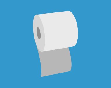 Bir rulo tuvalet kağıdının parlak mavi arka planına karşı temiz, minimalist çizimi.