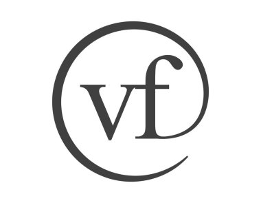Daire şeklinde e-posta işareti tarzında iki harfli VF logosu. Ticari şirketlerin marka kimliği için V ve F yuvarlak logosu.