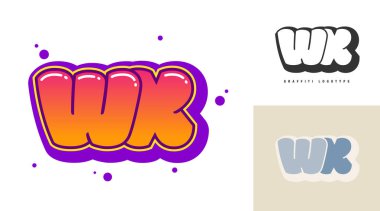 Festival ya da parti için WX logo tasarımı. Graffiti tarzında ilk harf w ve x. Yazı tipi tipografisinin yaratıcı modern harfleri. Modayı takip eden logotlar ya da kimlikler. Vektör illüstrasyonu.