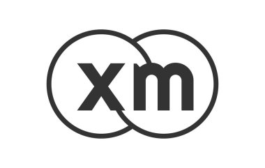 XM şirket amblemi, ana hatlı mermiler ve iki birleşmiş dairenin logo şablonu, marka kimliği, logoti. Vektör Sonsuzluk sembolü ve teknoloji işareti.
