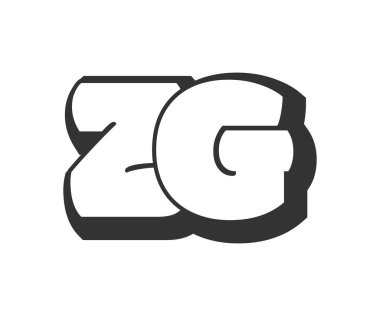 ZG logosu, karikatür harfleri, graffiti stili siyah beyaz siluet şeklinde yuvarlak. Festival partisi için modaya uygun bir anaokulu Z ve G harfi, baş harfleri, çocuklar için funky prinky ve web. Vektör illüstrasyonu.