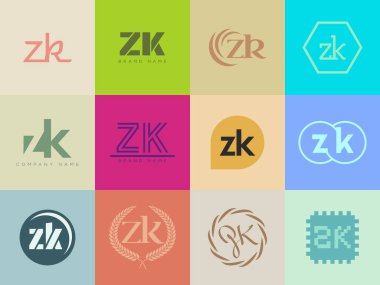 ZK logo şirketi şablonu. Z ve k logoti harfleri. Tasarım elemanları ile farklı klasik serif harfleri ve modern kalın metin ayarla. İlk yazı tipi tipografisi. Koleksiyon trend iş kimliği.
