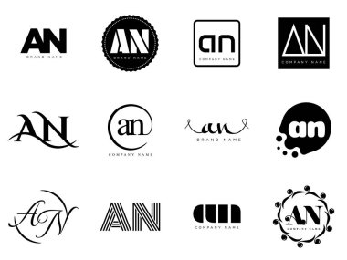 Bir logo şirketi şablonu. A harfi ve n logoti. Tasarım elemanları ile farklı klasik serif harfleri ve modern kalın metin ayarla. İlk yazı tipi tipografisi. Koleksiyon trend iş kimliği.