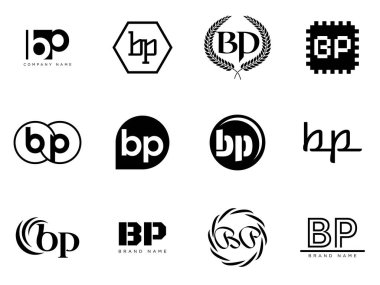 BP logo şirketi şablonu. B harfi ve p logoti. Tasarım elemanları ile farklı klasik serif harfleri ve modern kalın metin ayarla. İlk yazı tipi tipografisi. Koleksiyon trend iş kimliği.