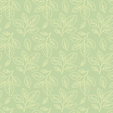 Yumuşak yeşil arka planda soluk sarı yaprakların zarif, pürüzsüz deseni. Tekstil tasarımı, duvar kağıdı ya da web sitesi geçmişi için mükemmel.